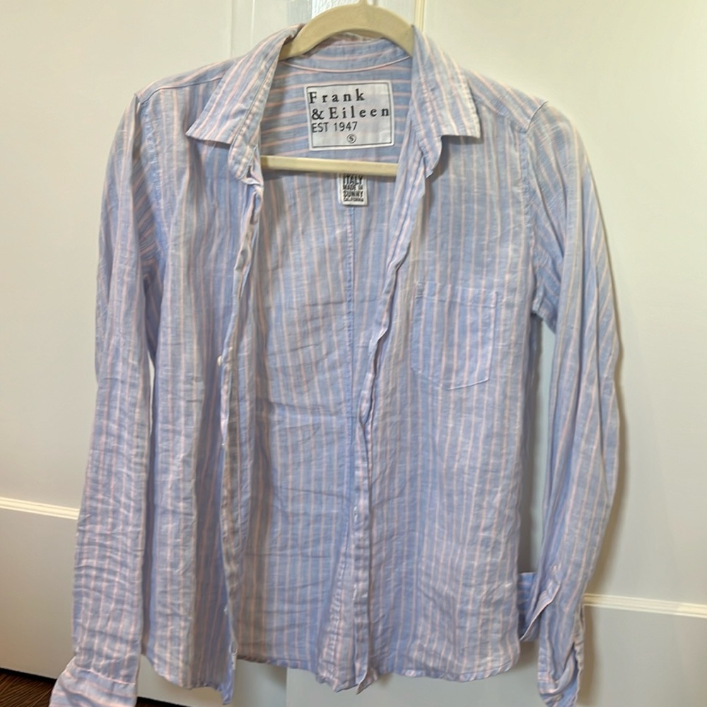 Frank & Eileen Barry linen striped button down, Small (fits XS)